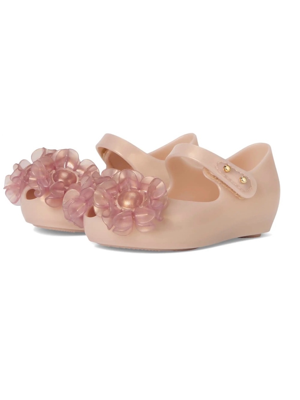 Mini Melissa Pale Pink Jelly Mary Jane with Floral Appliqués